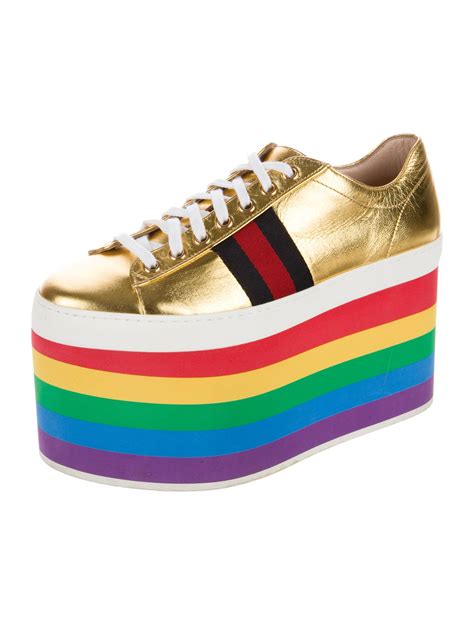 gucci platforms sneakers with jewels|Gucci platform wedges.